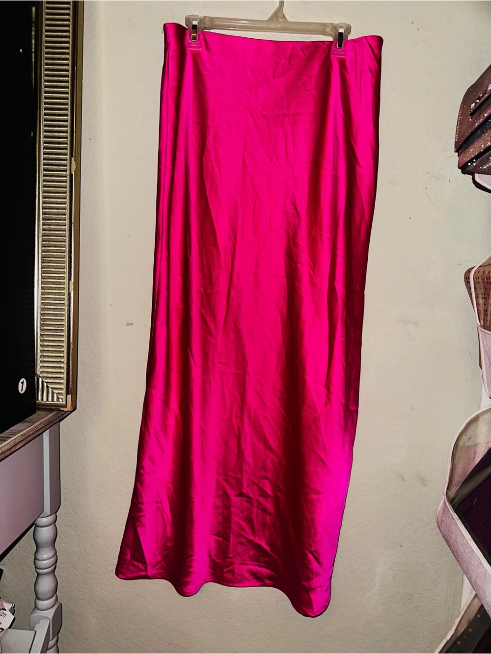 Hot pink satin maxi skirt size XL
